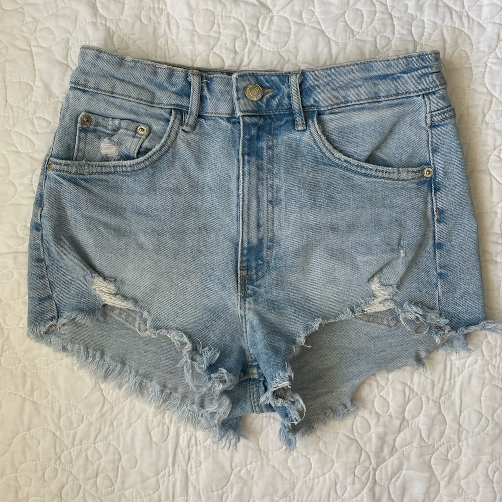 Zara High Rise Distressed Jean Shorts